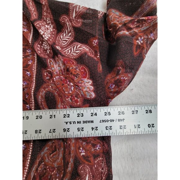 Angie Womens Boho Paisley Floral Semi-Sheer Blouse Small Brown Red Hi-Low Hem - Picture 6 of 7